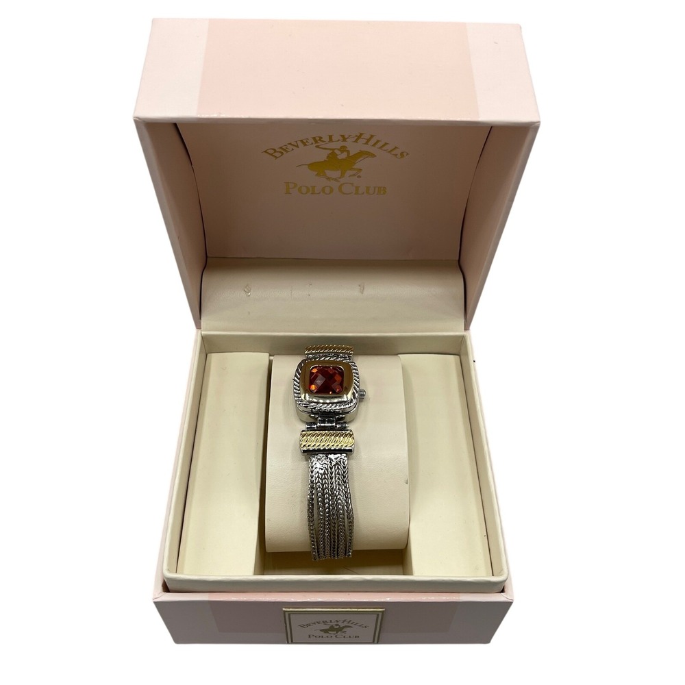 Beverly Hills Polo Club Womens Secret Watch Two Tone Red Stone BHL326 NEW